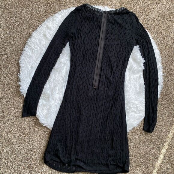 Diane Von Furstenberg Slim Kivel Ladder Lace Knit Dress Faux Leather Stretch - Picture 2 of 15